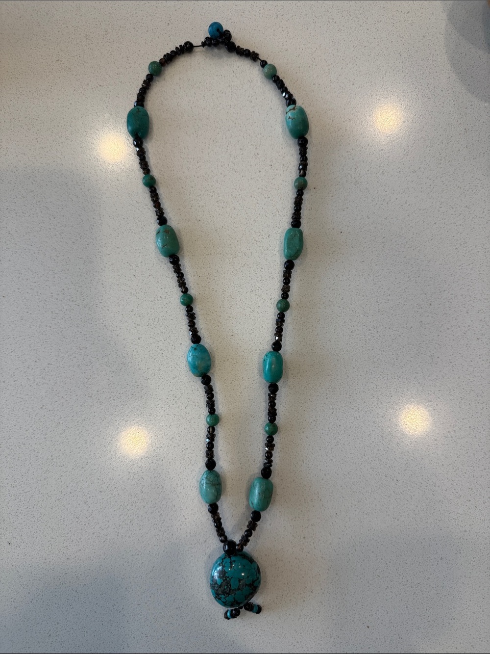 Long Turquoise-Style Boho Beaded Pendant Necklace